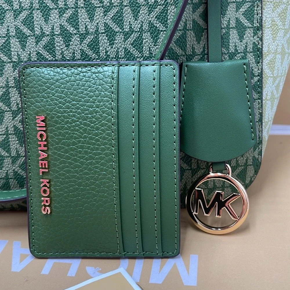 MICHAEL KORS Large Pebbled Leather Card Holder Case Fern Green NWT